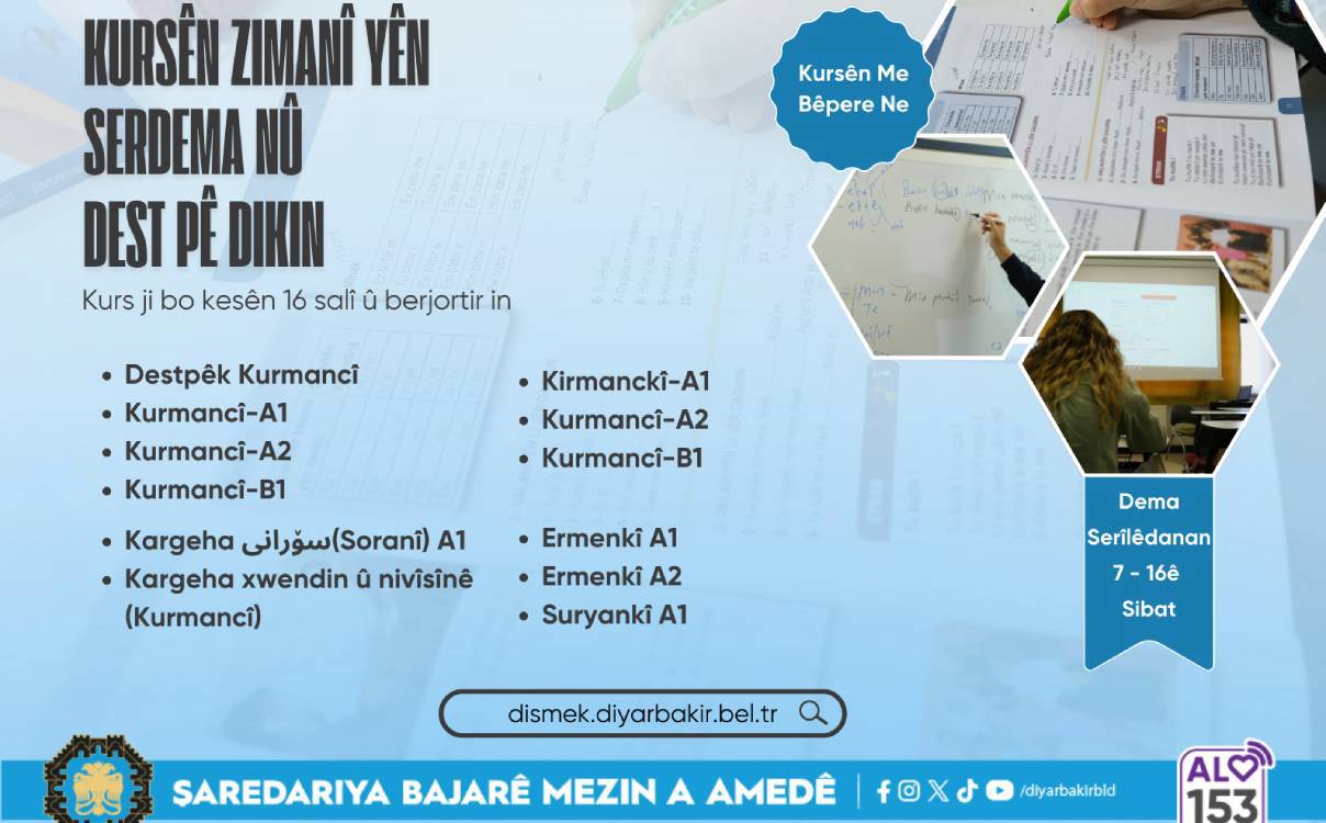 Li Şaredariya Amedê serlêdanên kursên ziman dest pê kirin