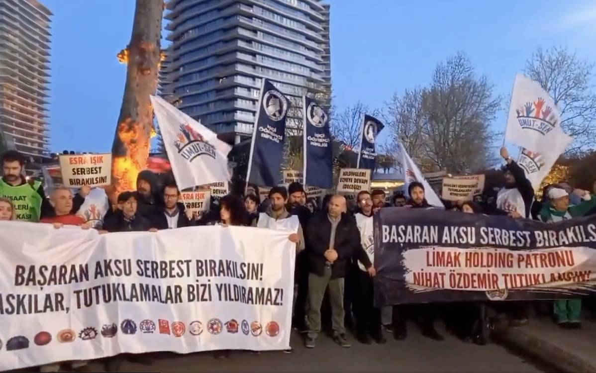 Başaran Aksu ve Esra Işık'ın tutuklanmaları Limak Holding önünde protesto edildi