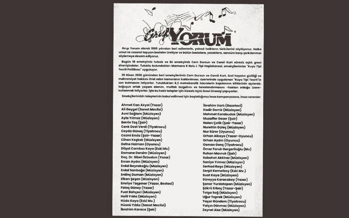 Açlık grevindeki Grup Yorum üyeleri için imza kampanyası