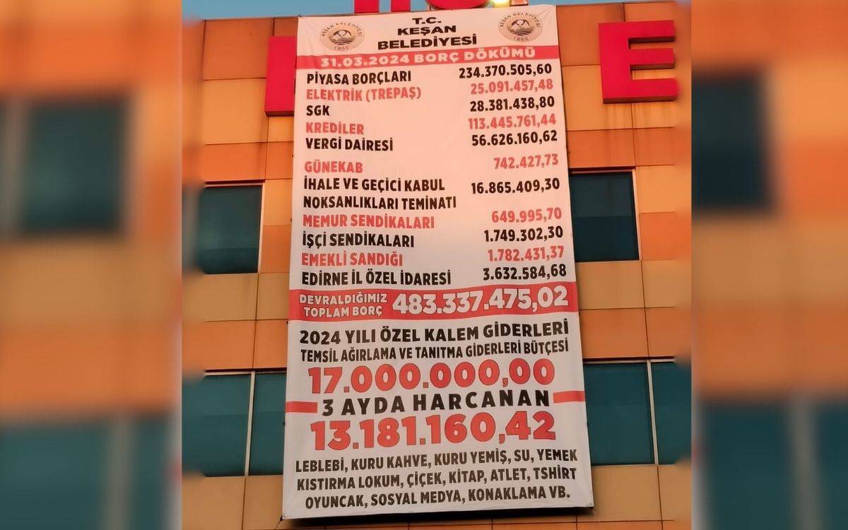 AKP'den CHP'ye geçen Keşan Belediyesi (Edirne): 483 milyon 337 bin 475 TL