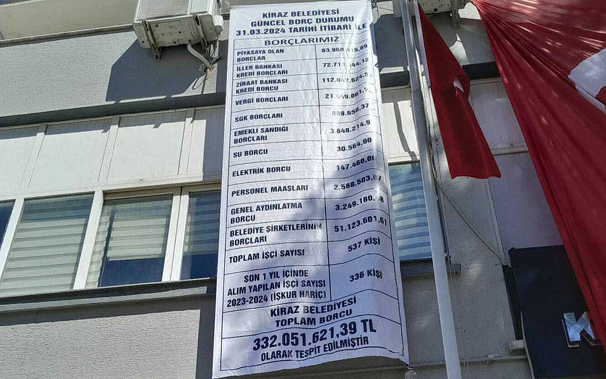 AKP'den CHP'ye geçen Kiraz Belediyesi (İzmir): 332 milyon 51 bin 621 TL