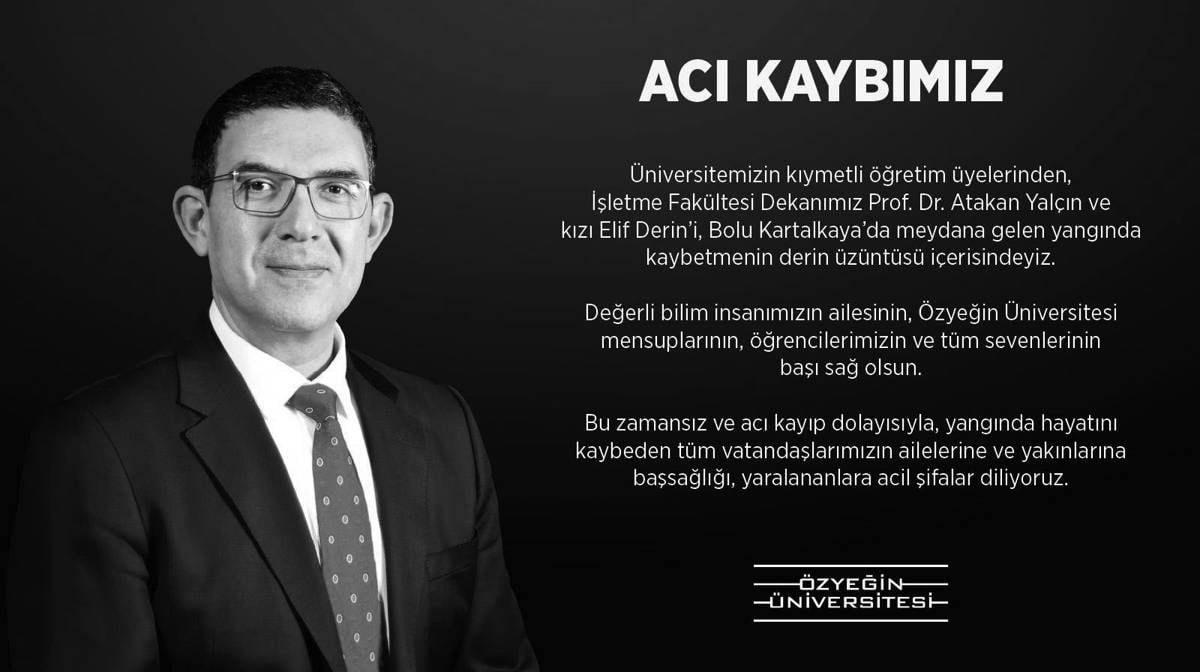 *Özyeğin Üniversitesi'nin Yalçın ailesi için yayımladığı başsağlığı mesajı (Görsel: X)