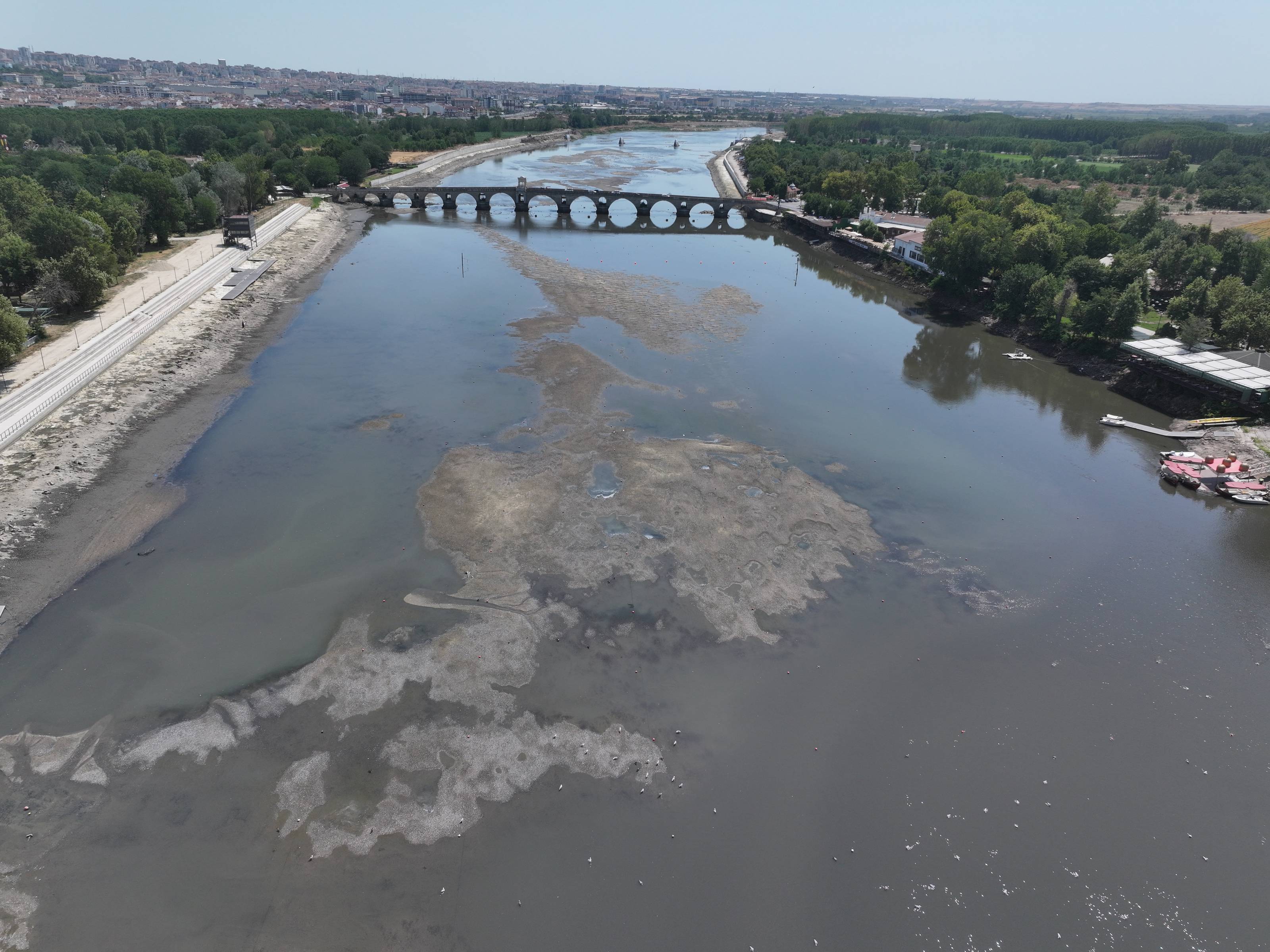 Due to drought, water levels in the Evros (Meriç) River, which forms the natural border between Turkey and Greece, have dropped, leading to the formation of small islets