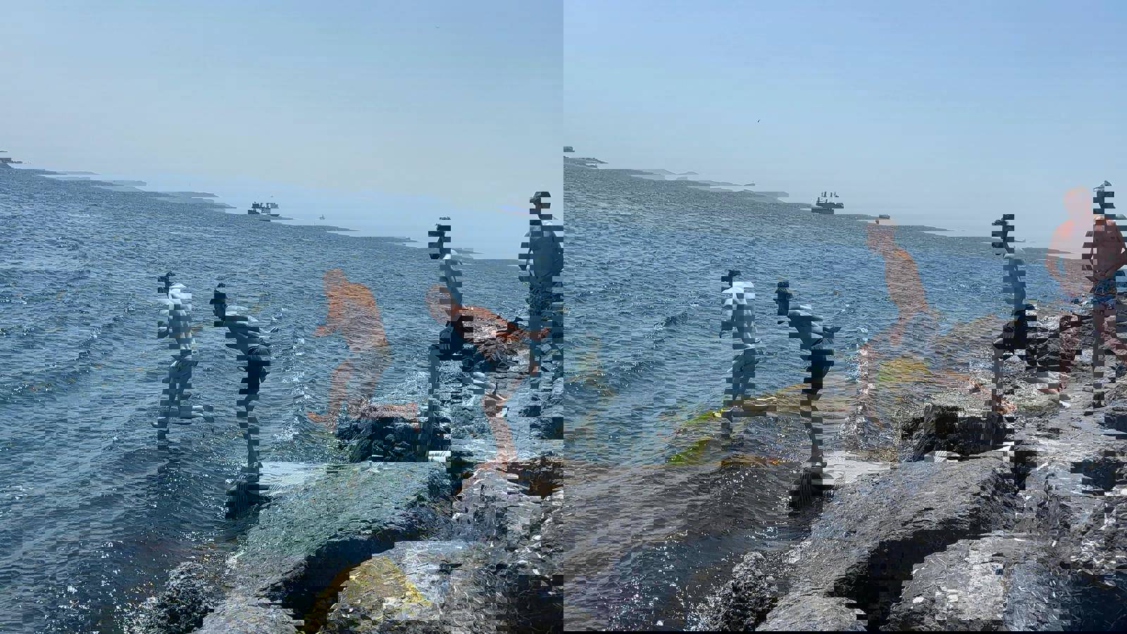 People swim in the sea to cool off at Sarayburnu, the southern tip of the European side of the Bosphorus in İstanbul