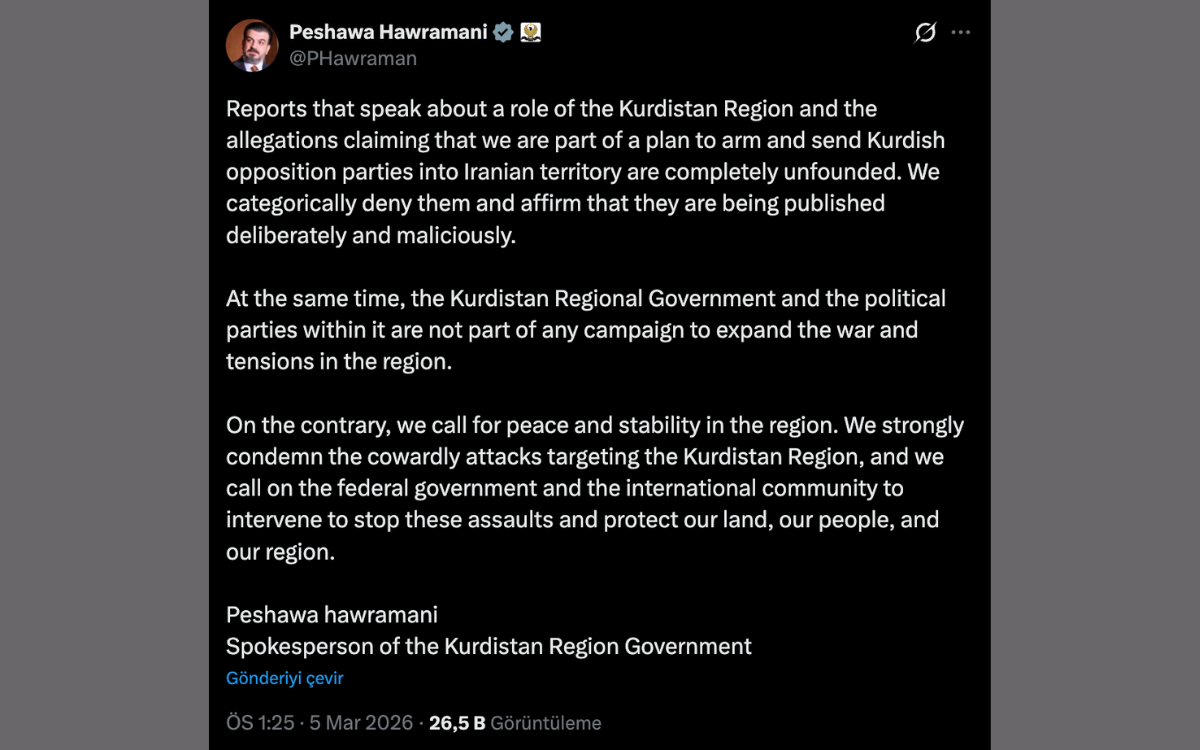 *Peşava Hewramani'nin X hesabından (@PHawraman) yaptığı paylaşım.