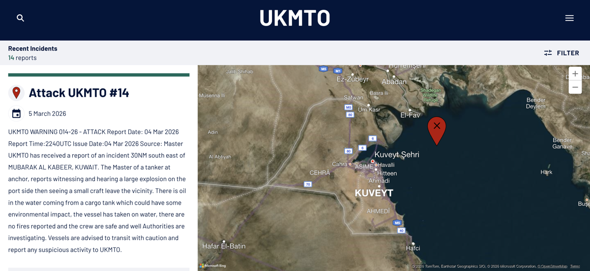 *Görsel, UKMTO'nun internet sitesinden alınmıştır.