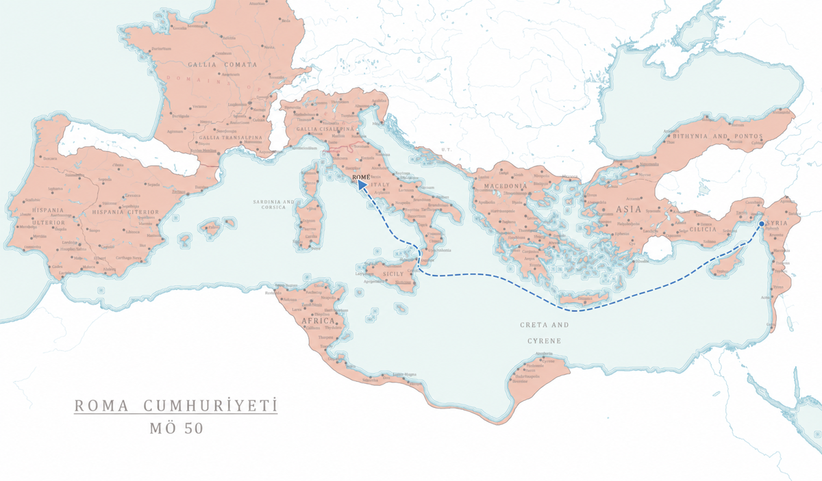 *Roma Cumhuriyeti, MÖ 50. (Harita: Wikipedia)
