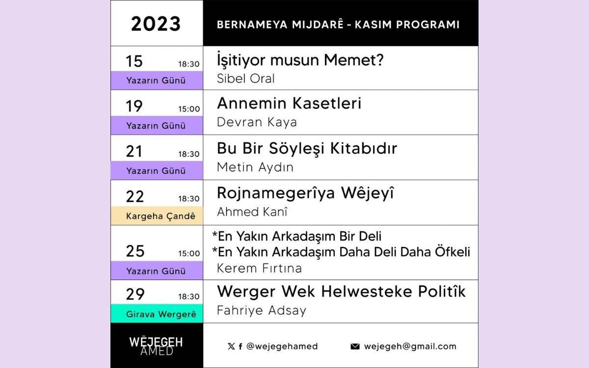 Wêjegeh Amed’in Kasım ayı programı belli oldu