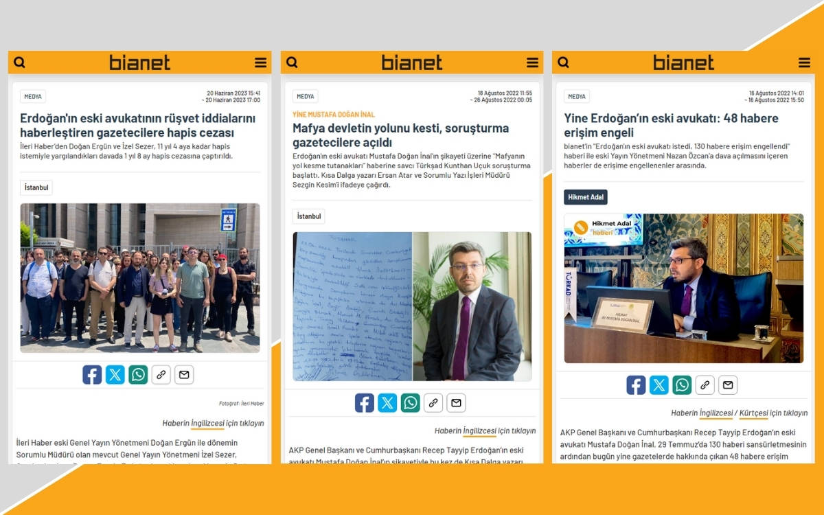 Four more news articles of bianet censored concerning former lawyer of President Erdoğan