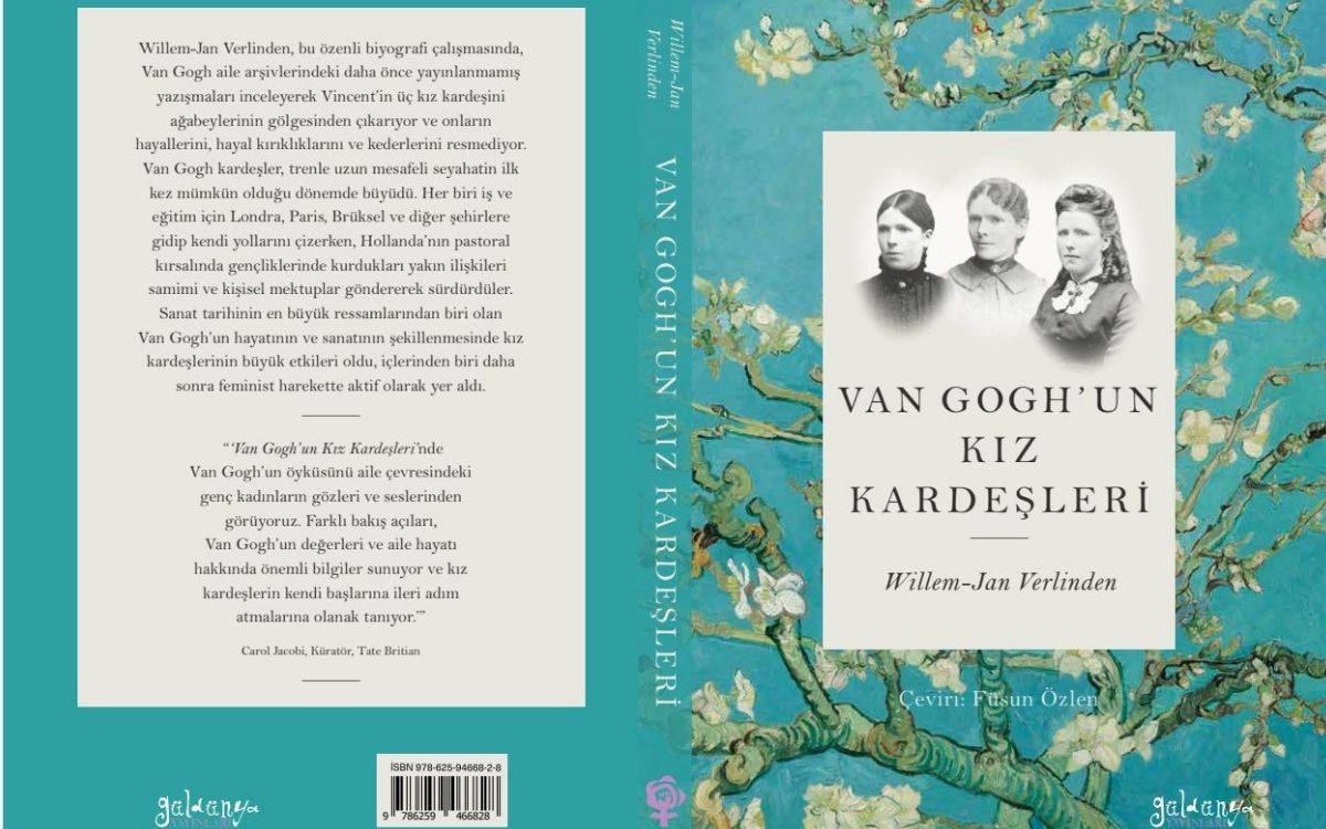 Bu görsel, Willem-Jan Verlinden tarafından yazılmış "Van Gogh'un Kız Kardeşleri" adlı kitabın kapağına ait. Kitap kapağının ön yüzünde, yeşil ve çiçek desenli bir arka plan üzerine, üç kadının siyah-beyaz portresi yer alıyor. Bu kadınlar, Van Gogh’un kız kardeşleri olarak belirtilmiş. Kitabın adı büyük puntolarla "Van Gogh'un Kız Kardeşleri" şeklinde yazılmış ve altında yazarın adı "Willem-Jan Verlinden" yer alıyor. Kitabın çevirisini yapan kişinin adı da kapakta belirtilmiş: "Çeviri: Füsun Özlen".