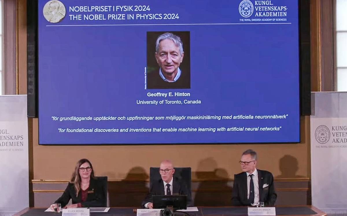 Geoffrey Hinton çevrimiçi törenle ödülünü alırken/Nobel Prize