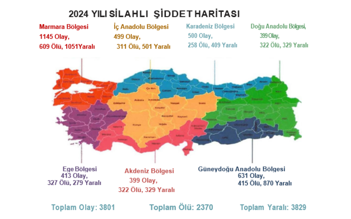 Türkiye’de silahlı şiddet 2024: Ülke genelinde 3 bin 801 vaka