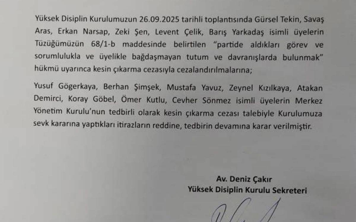 CHP, Gürsel Tekin’in de aralarında olduğu 6 kişiyi ihraç etti