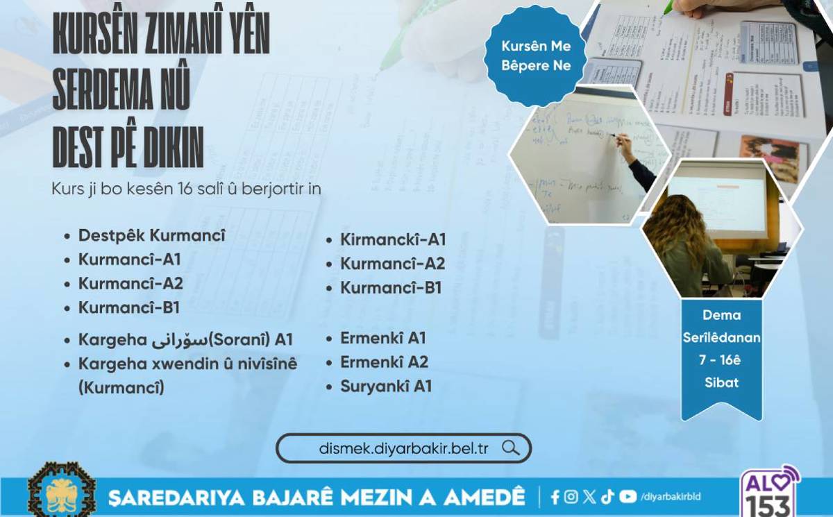 Li Şaredariya Amedê serlêdanên kursên ziman dest pê kirin