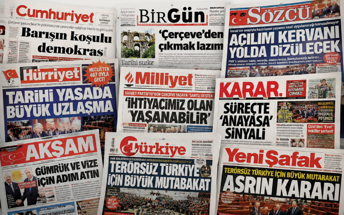 Çerçeve yasa Meclis’ten geçti: Gazeteler “uzlaşma”, “barış” ve “açılım” başlıklarıyla gördü
