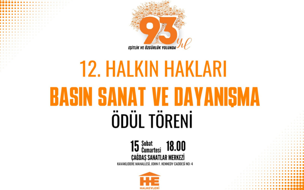 12. Halkın Hakları Basın, Sanat ve Dayanışma Ödülleri sahiplerini buluyor