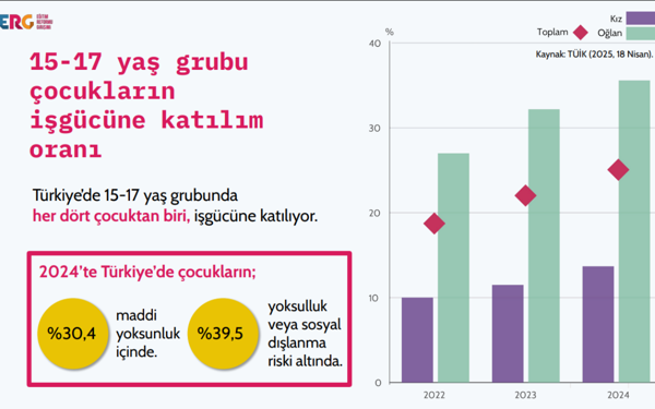"15-17 yaş grubundaki her 4 çocuktan 1'i çalıştırılıyor"