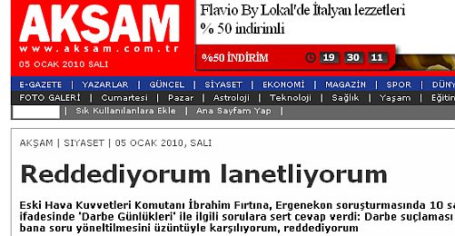 "Ergenekon" Özgür Haberciliğe Kapalı; Akşam Gazetesine Dava