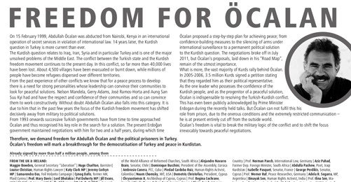 The Guardian'da "Öcalan'a Özgürlük" İlanı