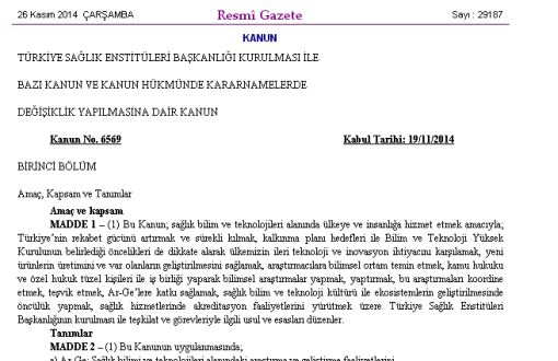 Türkiye Sağlık Enstitüleri Başkanlığı Kuruldu