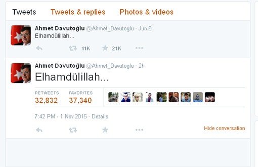Initial Statement from Davutoğlu on Twitter: Elhamdülillah*