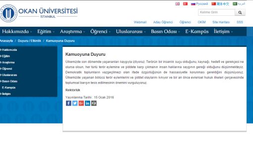 Freedom of Expression Message from Okan University