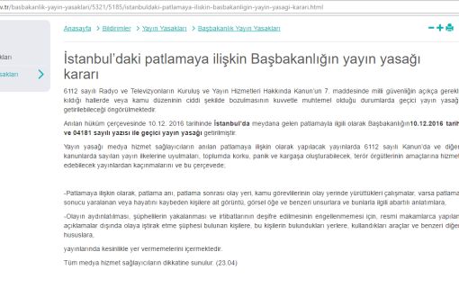 İstanbul Beşiktaş'taki Patlamaya Yayın Yasağı