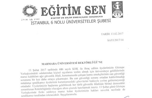 Eğitim Sen'den Marmara Rektörlüğü'ne: Güvenlik İhlalinden Sorumlusunuz