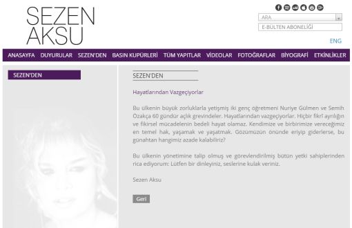Sezen Aksu'dan Mesaj: Nuriye Gülmen ve Semih Özakça'nın Seslerine Kulak Verin