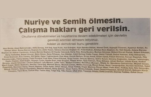 Call From 111 Figures for Gülmen, Özakça