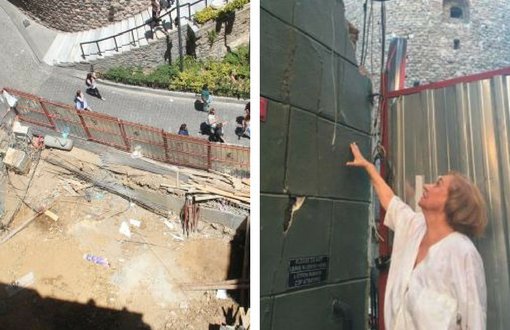 Galata'da İnşaat Yan Binada Çatlaklara Neden Oldu, Kule Üç Metre İleride