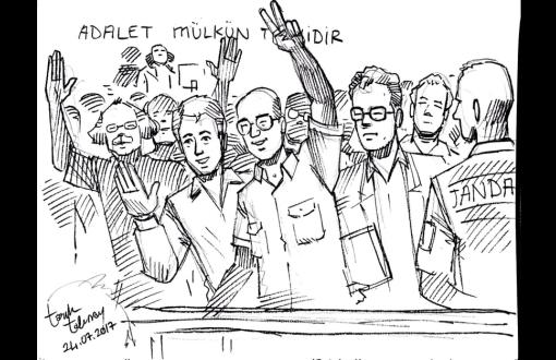 Courtroom Sketches Of Cumhuriyet Daily Trial by Tarık Tolunay