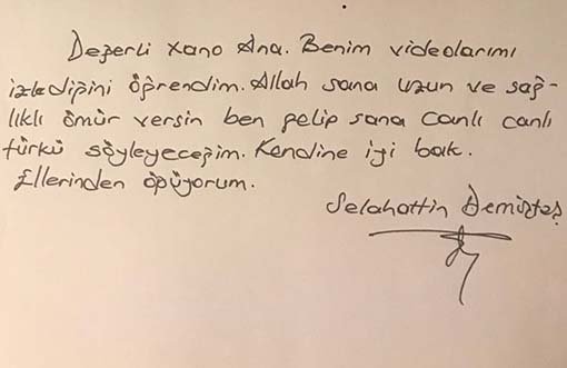 Letter from HDP’s Imprisoned Presidential Candidate Demirtaş to Mother Xano