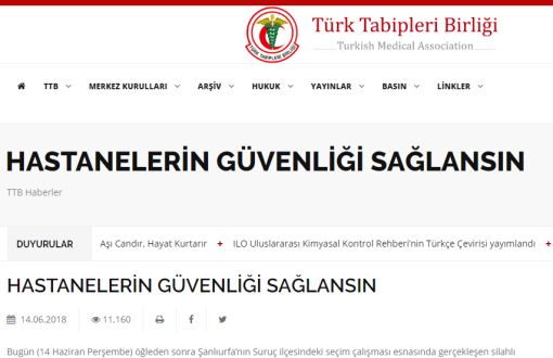 Turkish Medical Association: Security of Hospitals Should Be Ensured