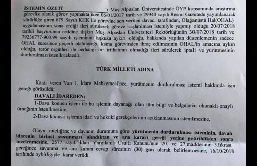 Mahkeme İhraç Edilen Akademisyenin İade Talebini Reddeden Üniversiteden Savunma İstedi