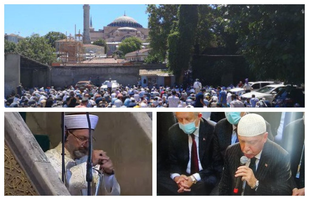 Erdoğan recites Quran at Hagia Sophia, religious authority head gives sermon with sword