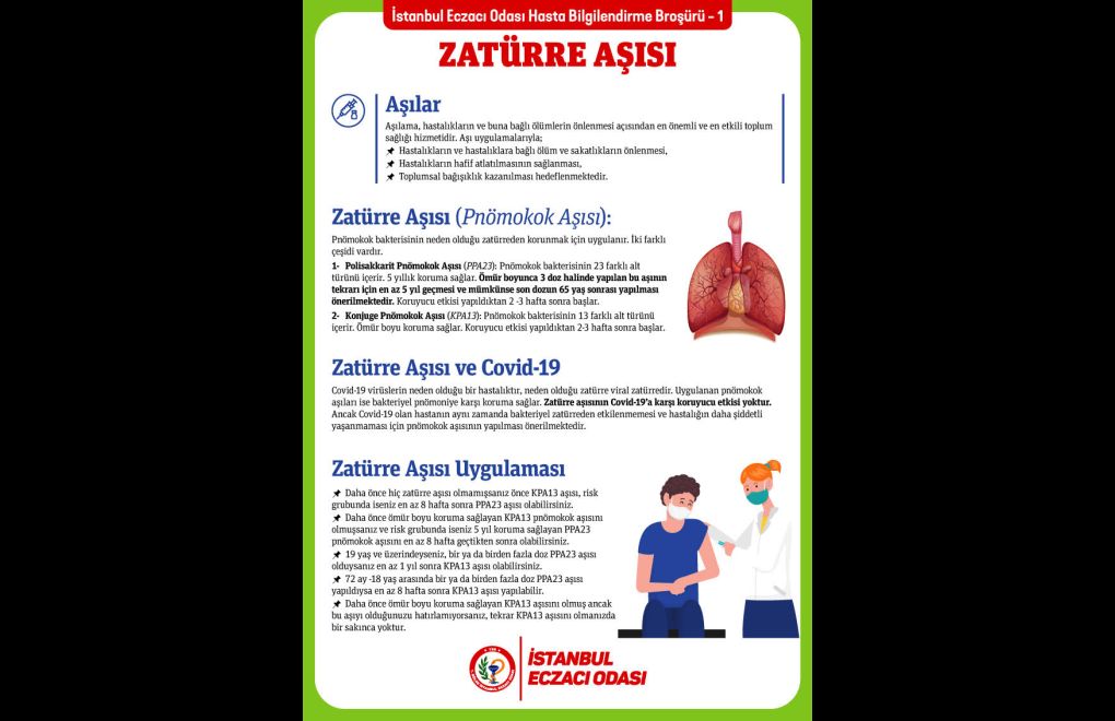 İstanbul Eczacı Odası'ndan zatürre aşısı broşürü