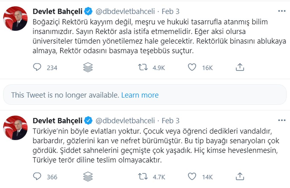 Twitter, Bahçeli’nin tweet’ini engelledi
