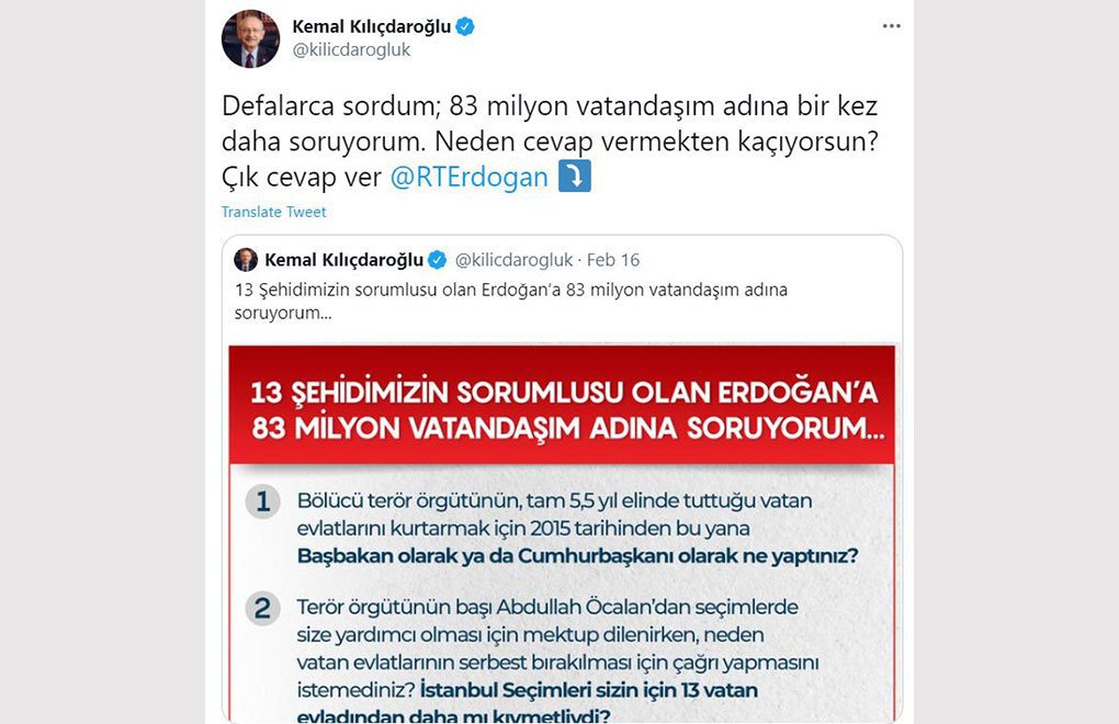 Kılıçdaroğlu Erdoğan’a “5 soru”yu yine sordu