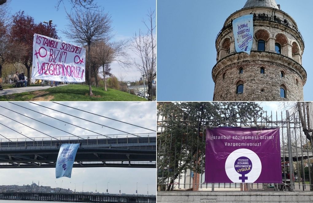İstanbul “İstanbul Sözleşmesi” pankartlarıyla donatıldı