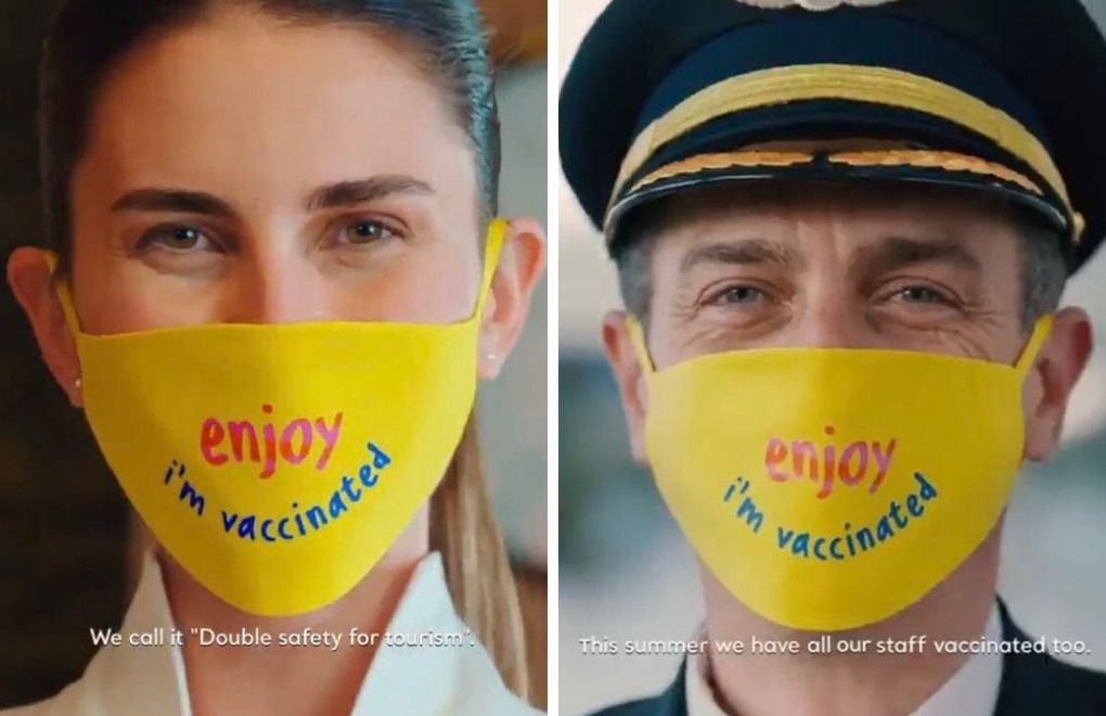 "Güvenli turizm" atağı: Çalışanlara "Aşılandım" yazılı maske