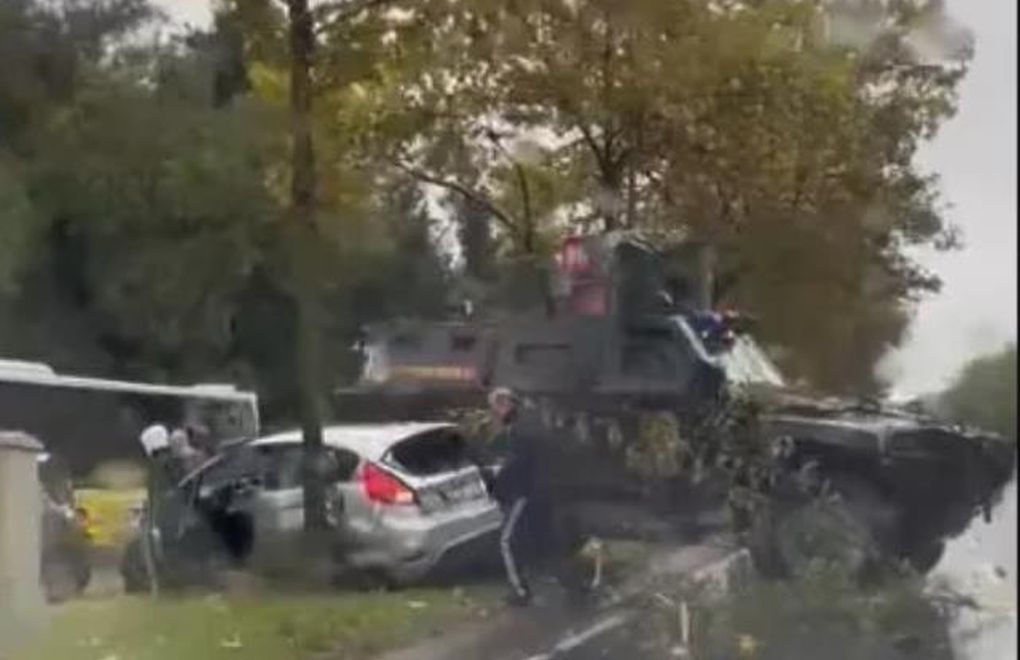 Armored police vehicle crashes into 6 vehicles, wounding 3 people