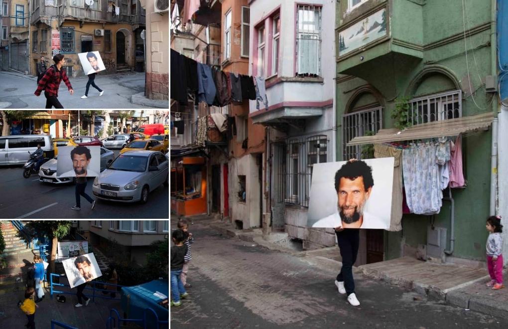 Osman Kavala'nın portresi İstanbul sokaklarında