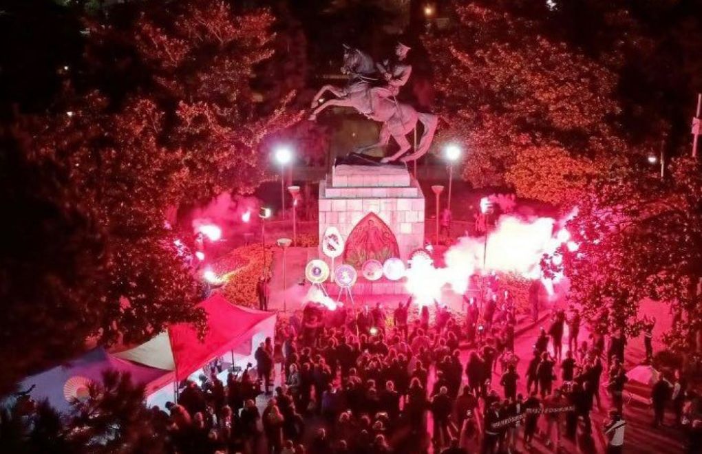 People hold a vigil following an attack on Atatürk Statue in Samsun