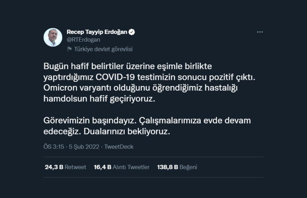 Erdoğan'ın koronavirüse yakalanmasıyla ilgili paylaşımlara soruşturma