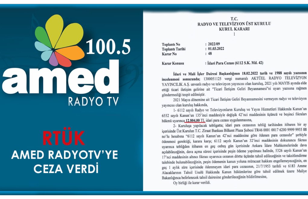 Turkey’s media watchdog RTÜK fines Diyarbakır’s Amed Radyo TV