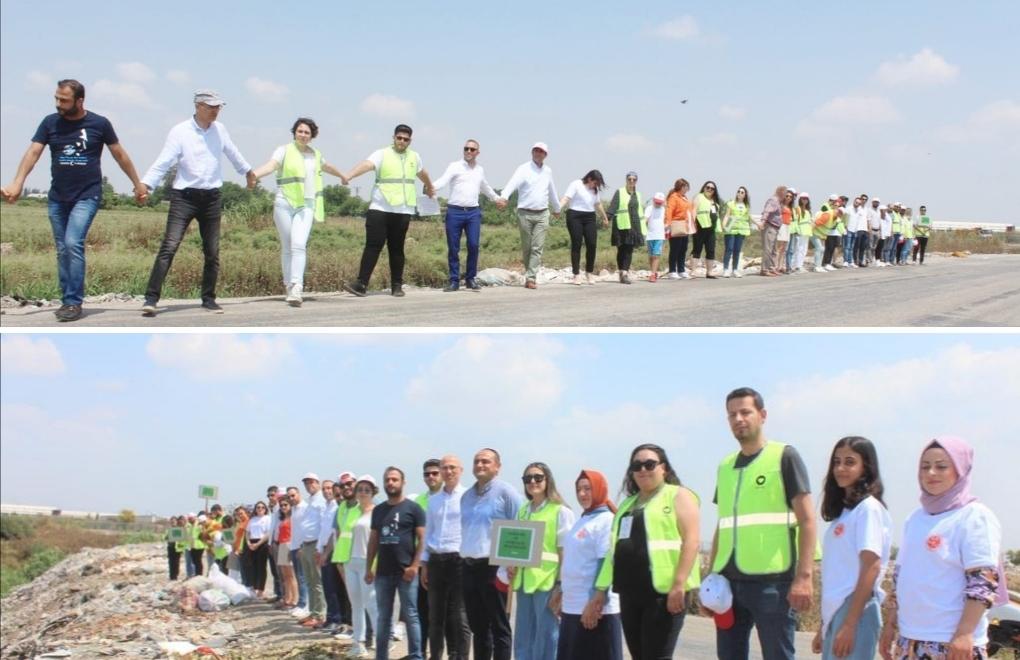 Human chain against pollution caused by imported plastic waste in Adana