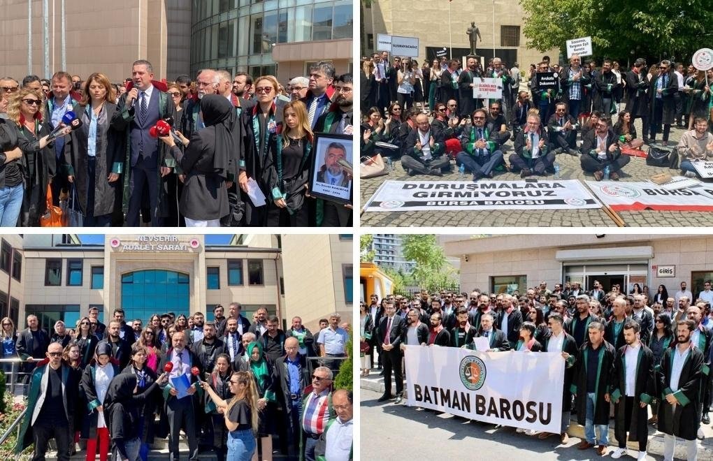 Avukatlardan öldürülen meslektaşları için adliye önlerinde protesto