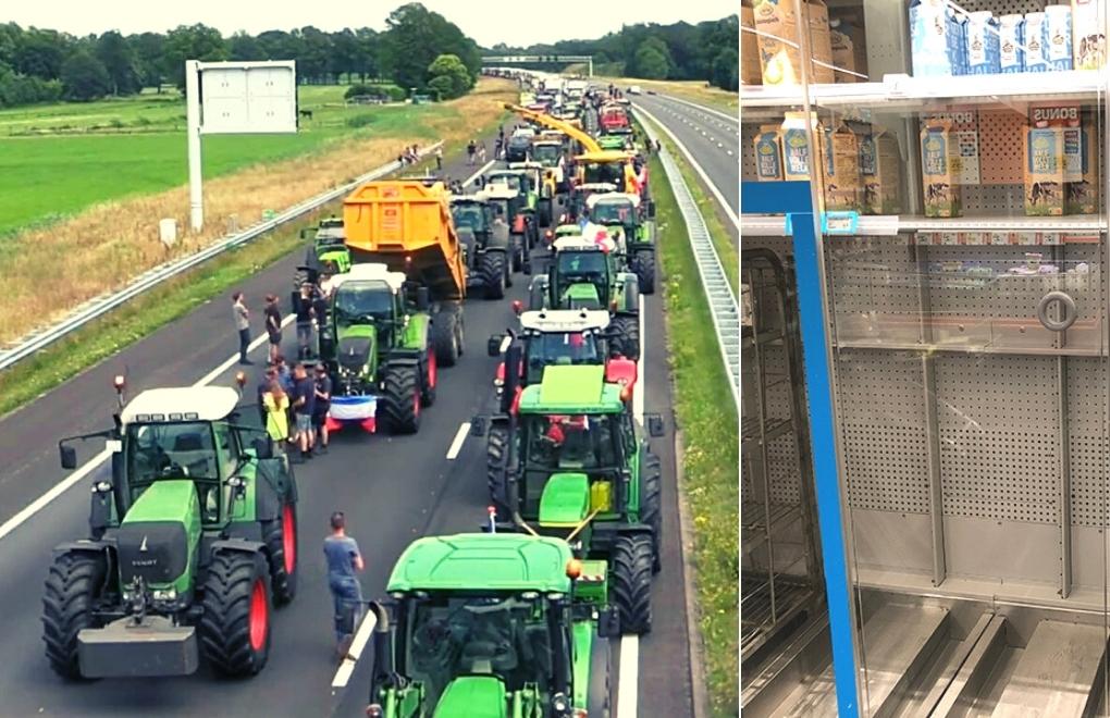 Hollanda'nın iklim hedeflerini protesto eden çiftçiler ürün akışını durdurdu