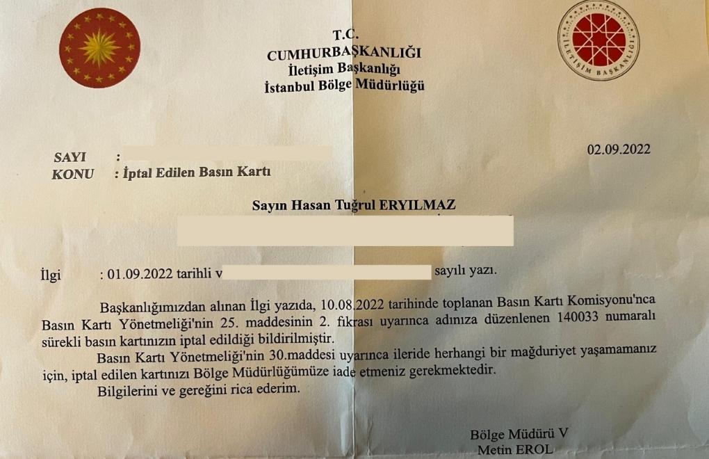İletişim Başkanlığı gazeteci Tuğrul Eryılmaz’ın basın kartını iptal etti